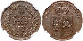 Powstanie Listopadowe, 3 grosze 1831 KG - NGC MS61 BN