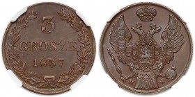 3 grosze 1837 MW, Warszawa - piękne - NGC MS63 BN