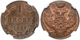 1 grosz 1839 MW, Warszawa - PIĘKNY - NGC MS64 RB