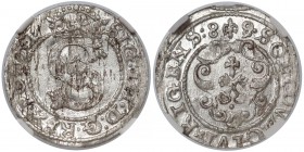 Zygmunt III Waza, Szeląg Ryga 1589/8 - przebitka - NGC MS61