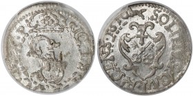 Zygmunt III Waza, Szeląg Ryga 1610 - zdeformowany mon. - PCGS MS62