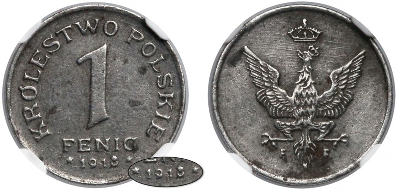 Królestwo Polskie, 1 fenig 1918 - jak 1917 - NGC AU
 Charakterystyczna odmiana ...