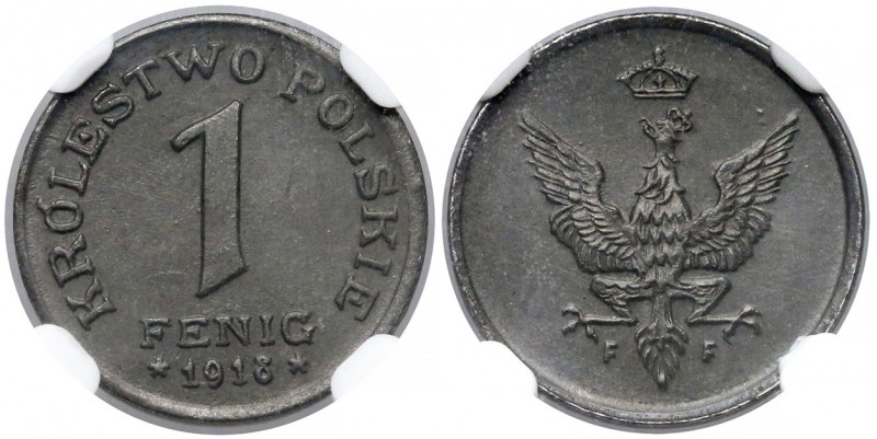Królestwo Polskie, 1 fenig 1918 - NGC MS65 (MAX)
 Piękny, wyselekcjonowany egze...