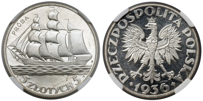 Próba LUSTRZANKA 5 złotych 1936 Żaglowiec - NGC PF62
 Ewidentna lustrzanka, co ...