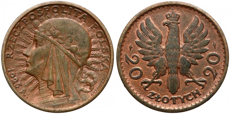 Próba BRĄZ 20 złotych 1925 Głowa Kobiety 
 Próba niewprowadzonego do obiegu pro...
