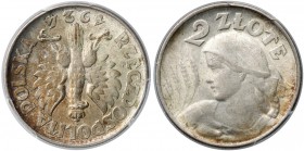 Kobieta i kłosy 2 złote 1924 - odwrotka - PCGS AU58 R2