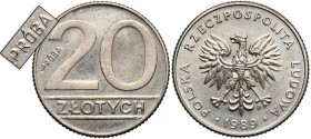 Próba MIEDZIONIKIEL 20 złotych 1989 - duży napis równolegle - b. rzadka