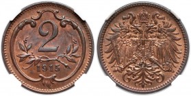 Austria, Franz Jospeh I, 2 heller 1915 - NGC MS66 RB