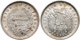 Boliwia, 20 centavos 1909-H