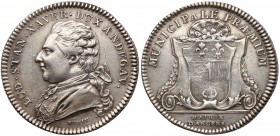 Francja, Ludwik Stanisław Ksawery (później Ludwik XVIII), Żeton 1777 MUNICIPALE PRAEMIUM