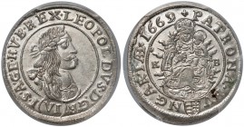 Węgry, Leopold I, 6 krajcarów 1669/8 KB - PCGS MS64