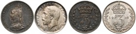 Wielka Brytania, Jerzy V i Wiktoria, 3 pensy 1892 i 1912 (2szt)