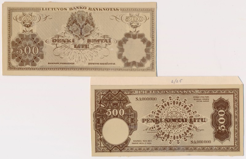 PHOTO-PROJECT Lithuania 500 lithu 1923 (obverse and reverse) 
Litwa, FOTO-PROJE...