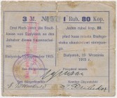 Białystok, 3 Mk = 1 rub 80 kop 1915 - stempel tekstowy, nadruk czerwony