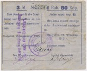 Białystok, 3 Mk = 1 rub 80 kop 1915 - stempel tekstowy, nadruk filoletowy
