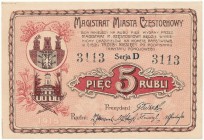 Częstochowa, 5 rubli 1915 Serja D