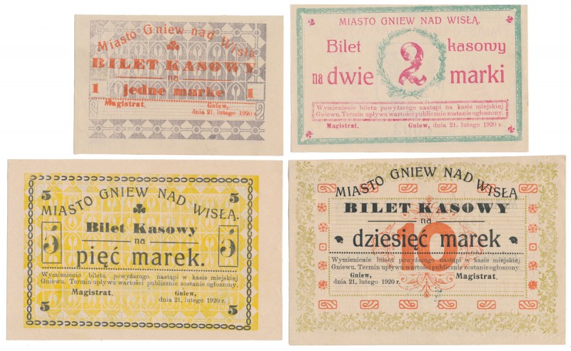 Gniew, 1, 2, 5 i 10 marek 1920 blankiety - KOMPLET emisji PL (4szt)
 Rzadki kom...