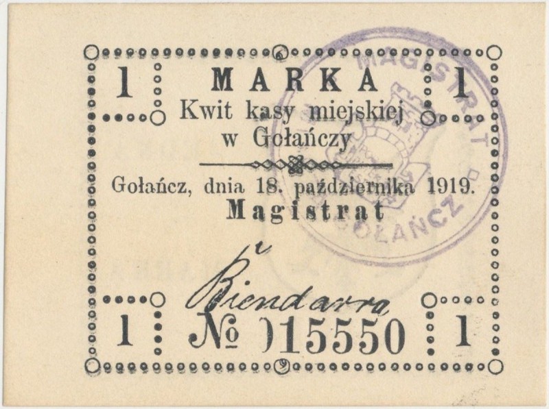 Gołańcz, 1 marka 1919
 

Grade: UNC 
Literature: Podczaski P-035.E.1

More...