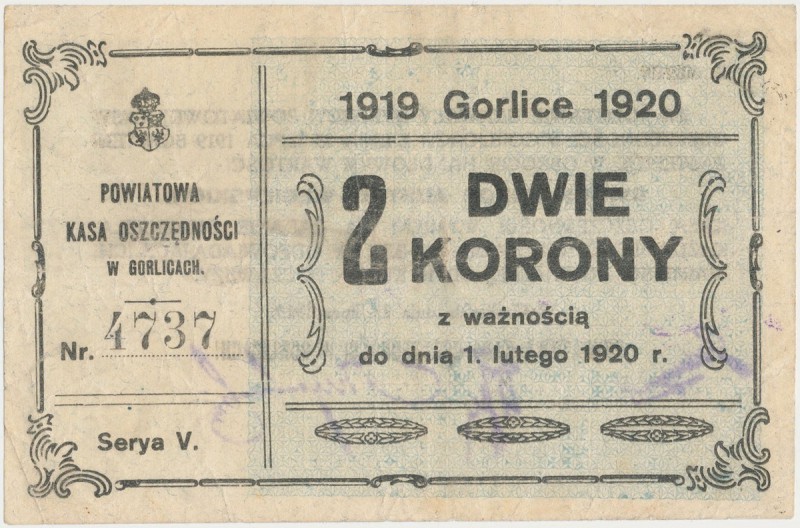 Gorlice, Powiatowa Kasa Oszczędności, 2 korony 1920
 Jak na ten typ bonu dobry ...