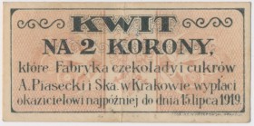 Kraków, A. PIASECKI Fabryka Czekolady, 2 korony 1919