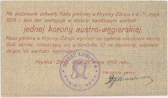 Krynica-Zdrój, 1 korona 1919 - stempel KASA GMINNA...