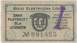 Łódź, Kolej Elektryczna, 1 Mk. / 11 fen. (wyraźny stempel)