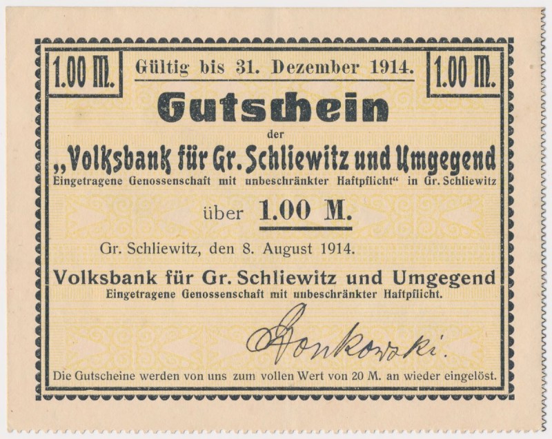 Gross-Schliwitz (Śliwice), 1 mk 1914
 

Grade: XF/XF+ 

More photos and ful...