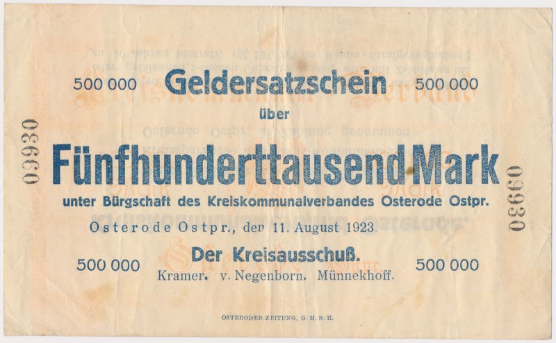 Osterode (Ostróda), 500.000 mk 1923
 

Grade: VF+ 

More photos and full it...