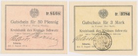 Schwetz (Świecie), 50 pfg i 3 mk 1914 (2szt)