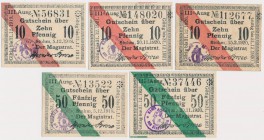 Stuhm (Sztum), 3x 10 i 2x 50 pfg 1918-1920 (5szt)