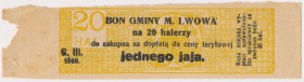 Lwów, Bon 20 halerzy na zakup 1 jaja, 1918