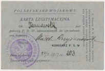 Polski Skarb Wojskowy, Karta Legitymacyjna Poborcy 1917