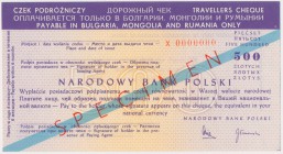 Wzór czeku podróżniczego NBP na Bułgarię, Mongolię i Rumunię 500 zł