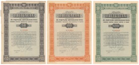 4% Pożyczka Konsolidacyjna 1936, Obligacje 50, 100 i 500 zł (3szt)
