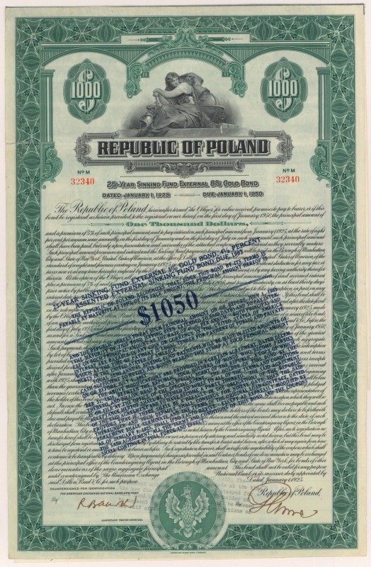 8% Poż. Dolarowa (amortyzacyjna) 1925, Obligacja $1.000 - po konwersji
 Wymiary...
