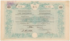 Lwów, Galicyjski ziemski Bank kredytowy, List zastawny 1.000 kr 1912