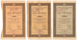 Łódź, TKM, Listy zastawne 1933 - zestaw 3 szt.