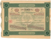 Państwowy Bank Rolny, List zastawny 8% na 500 zł 1929