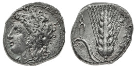 Monete Greche
Metaponto - Statere databile agli anni 330-329 a.C. - Diritto: testa di Demetra coronata di spighe a sinistra - Rovescio: spiga di gran...