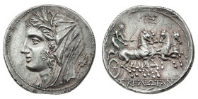 Monete Greche
Morgantina - Periodo dei Sicelioti (214-211 a.C.) - 8 Litre databile al periodo 214-212 a.C. - Diritto: testa velata e diademata di Kor...