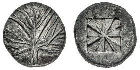 Monete Greche
Selinunte - Didramma databile al periodo 480-466 a.C. - Diritto: foglia di silene - Rovescio: quadrato incuso suddiviso in dodici trian...