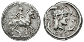 Monete Greche
Siracusa - Periodo della Tirannia Dinomenide (485-466 a.C.) - Didramma databile al periodo 485-478 a.C. - Diritto: cavaliere nudo su ca...