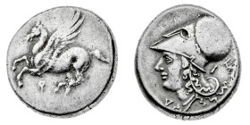 Monete Greche
Corinto - Statere databile al periodo 375-300 a.C. - Diritto: Pegaso con le redini sciolte, in volo verso sinistra - Rovescio: testa el...