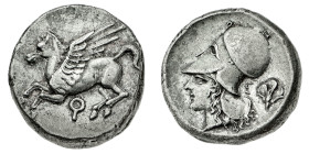 Monete Greche
Corinto - Statere databile al periodo 375-300 a.C. - Diritto: Pegaso in volo verso sinistra - Rovescio: testa elmata di Atena a sinistr...