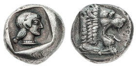 Monete Greche
Cnido - Dracma databile a prima del 478 a.C. - Diritto: testa di Afrodite a destra con i capelli raccolti sulla nuca e fermati da un na...