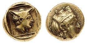 Monete Greche
Mytilene - Hekte o 1/6 Statere databile al periodo 412-378 a.C. - Diritto: testa di Hermes a destra, con il petasos fermato da un modo ...