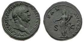 Monete Romane Imperiali
Sesterzio databile al 71 d.C. - Zecca: Roma - Diritto: testa laureata dell'Imperatore a destra - Rovescio: la Pax stante a si...