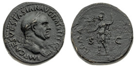 Monete Romane Imperiali
Sesterzio databile al 71 d.C. - Zecca: Roma - Diritto: testa laureata dell'Imperatore a destra - Rovescio: Roma stante a sini...
