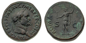Monete Romane Imperiali
Sesterzio databile al 71 d.C. - Zecca: Roma - Diritto: testa laureata dell'Imperatore a destra - Rovescio: Roma stante a sini...