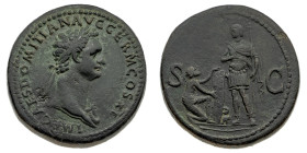 Monete Romane Imperiali
Sesterzio databile al' 85 d.C. - Zecca: Roma - Diritto: testa laureata dell'Imperatore a destra con l'egida sul collo - Roves...